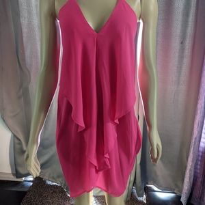Fuchsia draped back short dress